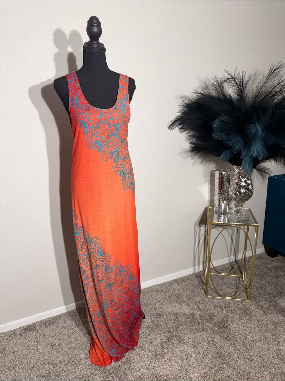 Tommy Bahama Maxi Dress Orange Teal Paisley Print Sleeveless Resort Wear Size L. - Picture 3 of 12